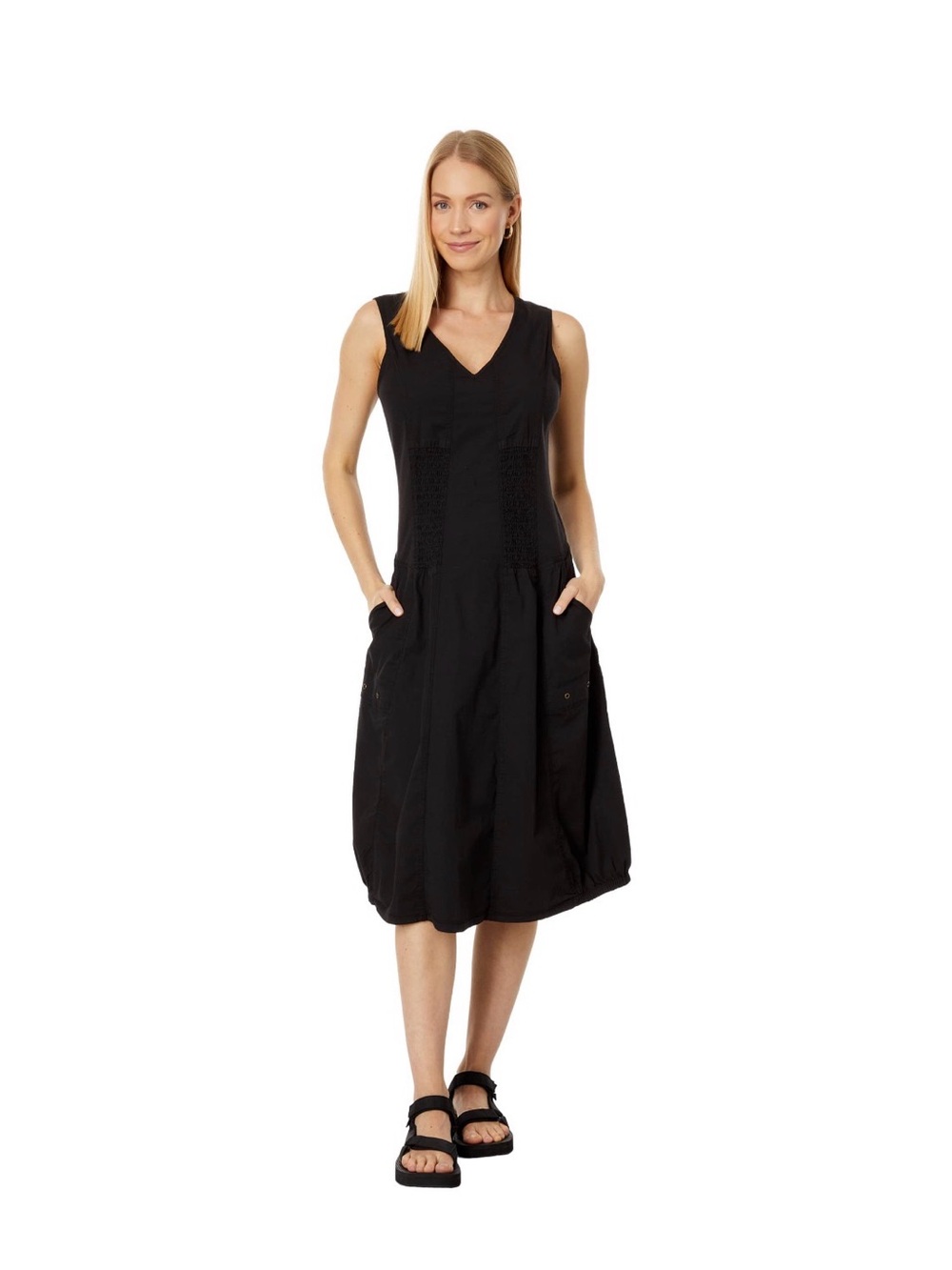 XCVI Black Sleeveless V-Neck Midi Dress with Pockets -medium